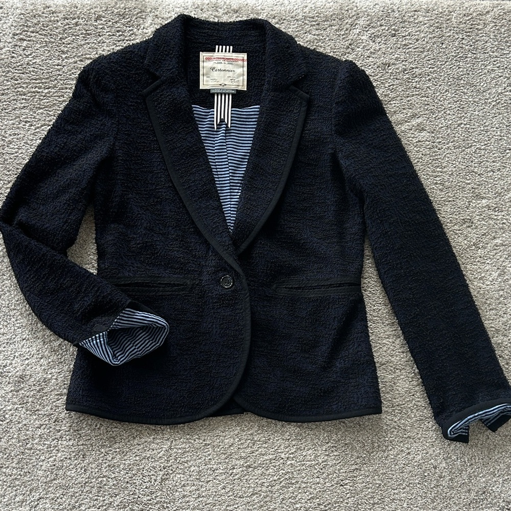 Anthropologie Cartonnier Navy & Black Boulce Textured Blazer